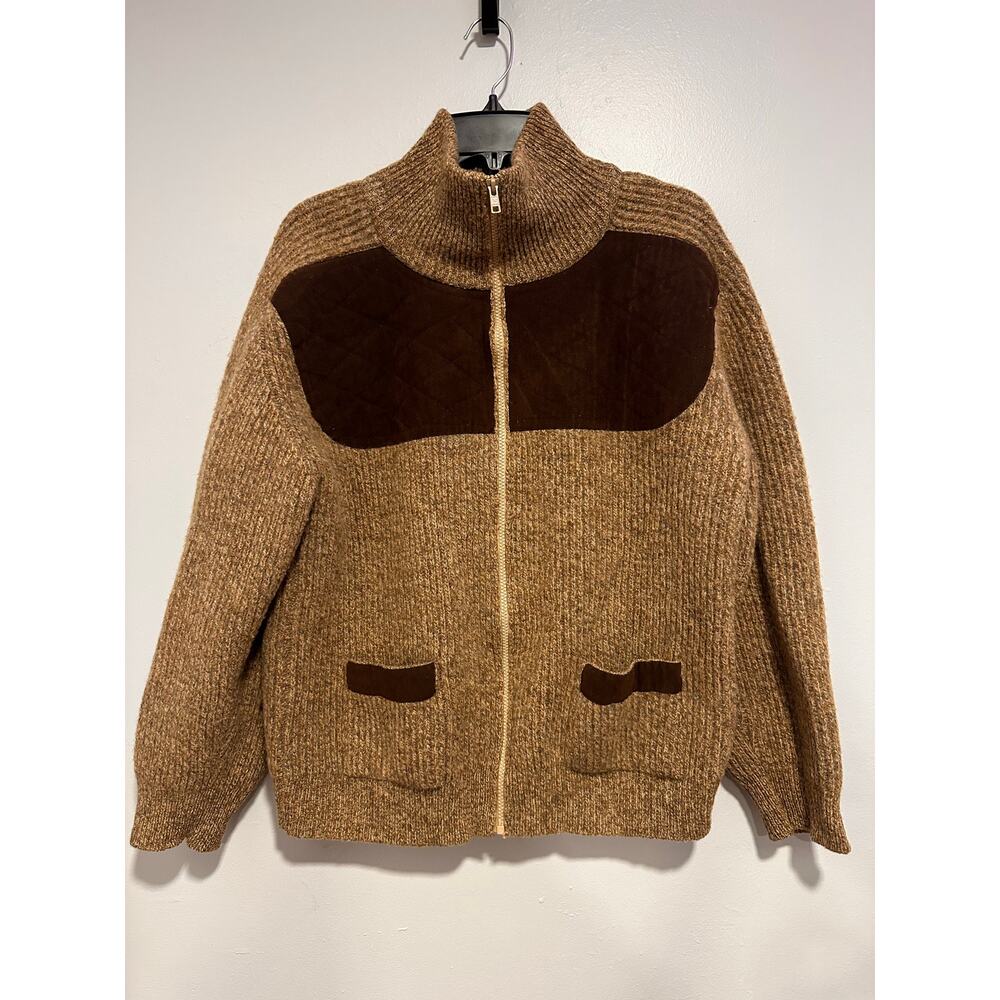 Vintage Harley of Scotland Zip up wool Sweater M Leather elbow